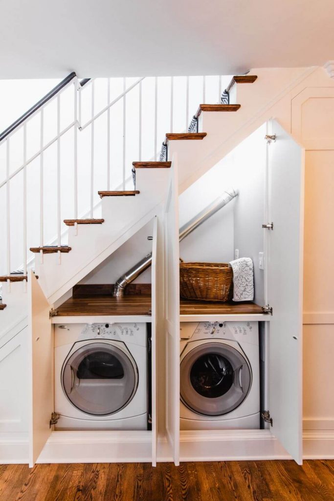laundry under the stairs