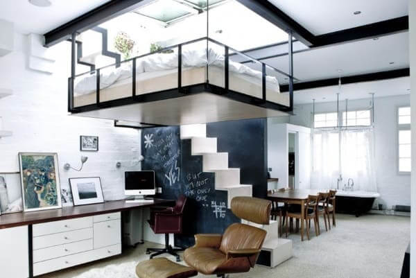 hanging bed with skylight